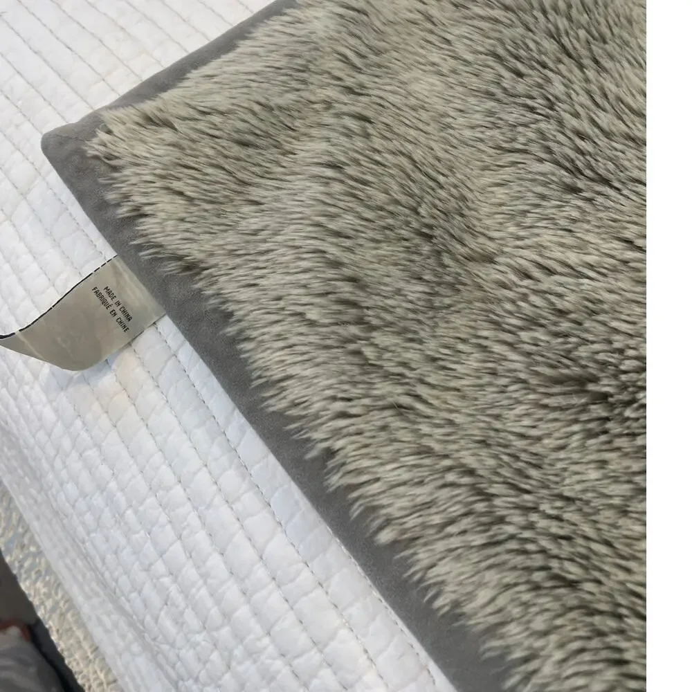 Throw Blanket Luxe Faux Fur 50X60 Plush Velvet lined Grey Gray Furry